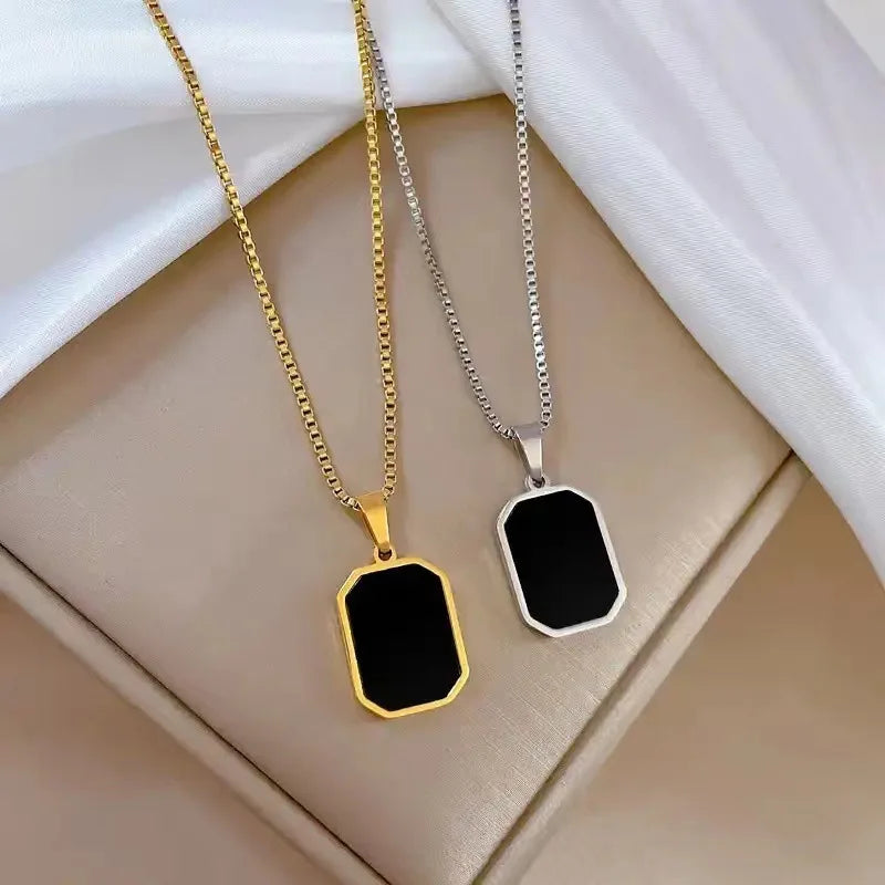 Fashion Square Necklace for Women Korean Black Geometric Pendant Necklace Collar Neck Gold Color Chain Charm Jewelry Party Gift